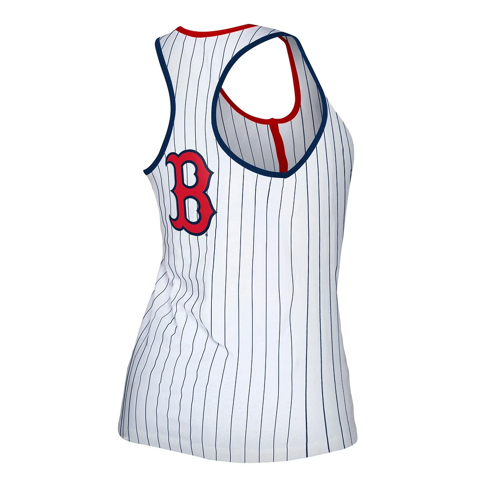 Women's New Era White Boston Red Sox Pinstripe Henley Racerback Tank Top