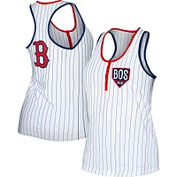 Women's New Era White Boston Red Sox Pinstripe Henley Racerback Tank Top