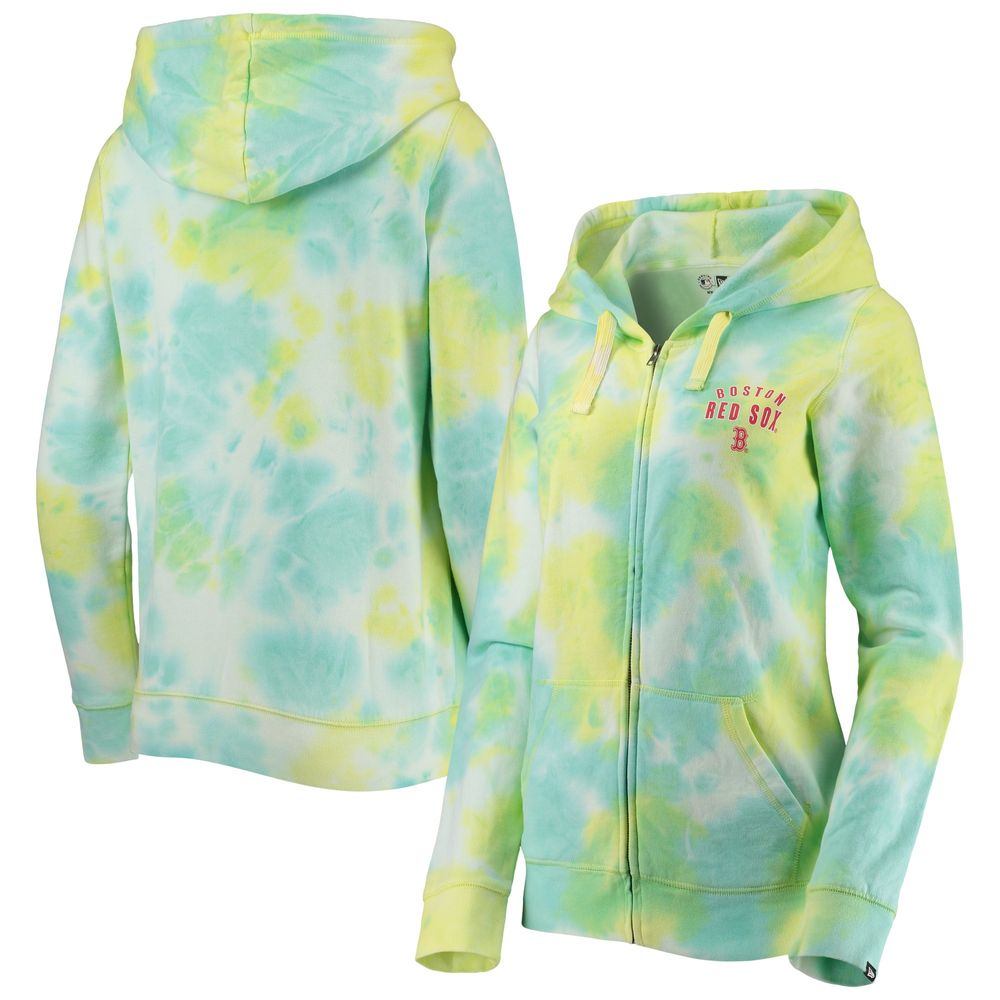 Women's New Era White Boston Red Sox Tie-Dye Full-Zip Hoodie