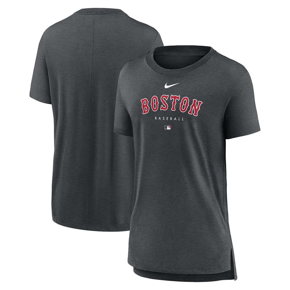 T-shirt en trois mélanges Nike Heather Charcoal Boston Red Sox Authentic Collection Early Work pour femme