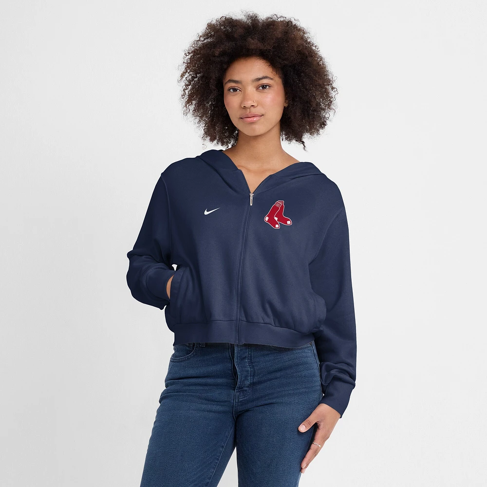 Women's Nike Navy Boston Red Sox Cropped Chill Full-Zip Hoodie