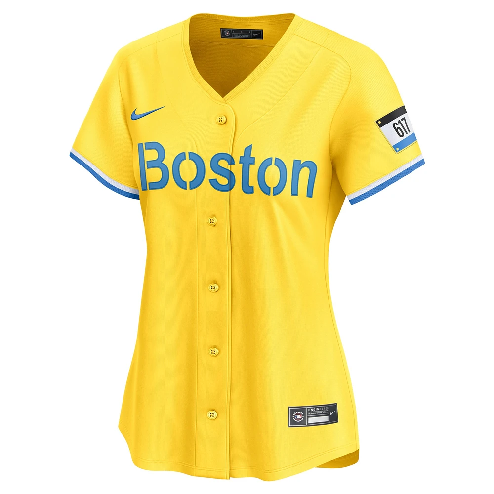 Maillot de joueur Nike Rafael Devers doré des Red Sox Boston City Connect Limited pour femme