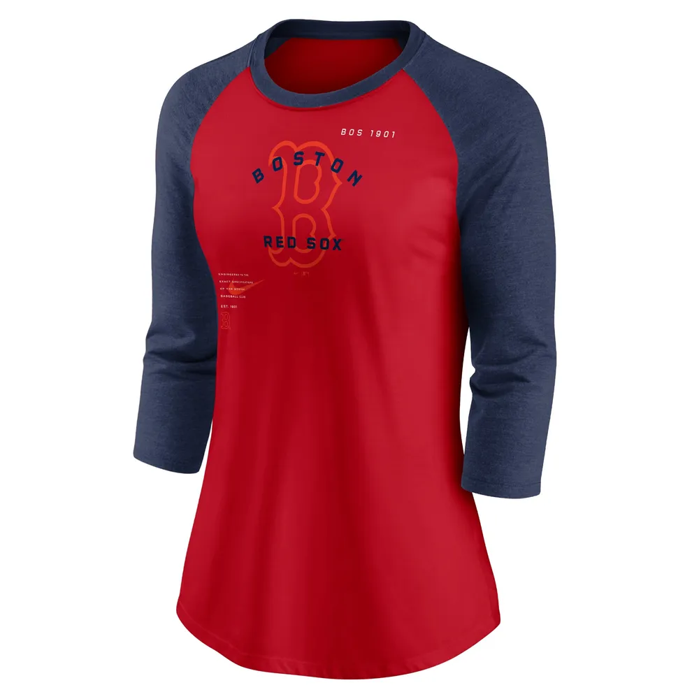 T-shirt à manches 3/4 raglan Nike Red/Navy Boston Red Sox Next Up pour femme