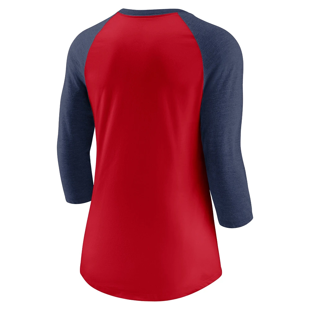 T-shirt à manches 3/4 raglan Nike Red/Navy Boston Red Sox Next Up pour femme