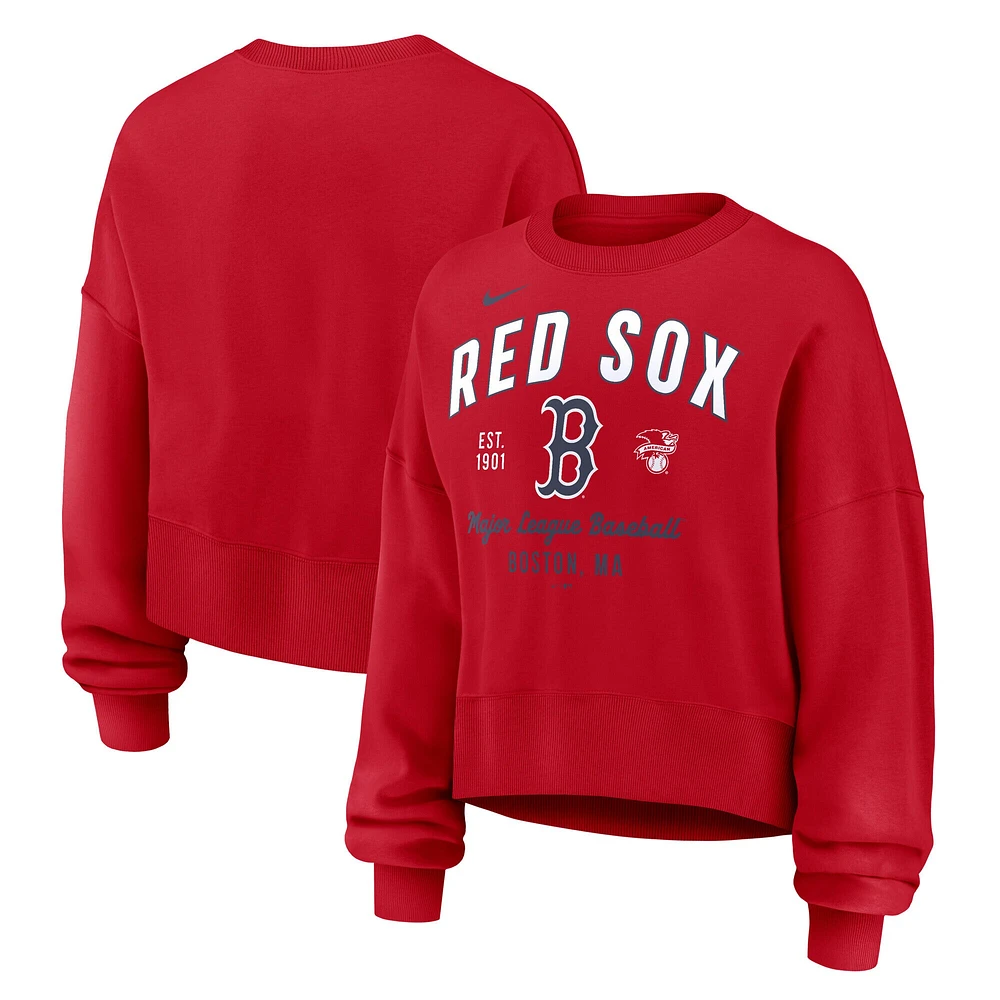 Women's Nike Red Boston Sox Oversized High Hip Pullover Sweatshirt