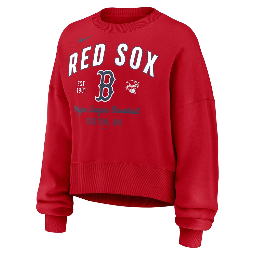 Women's Nike Red Boston Sox Oversized High Hip Pullover Sweatshirt