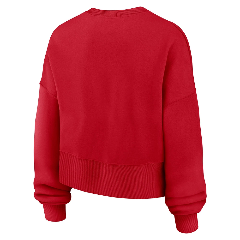 Women's Nike Red Boston Sox Oversized High Hip Pullover Sweatshirt