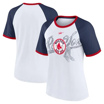 T-shirt raglan Nike blanc Boston Red Sox Rewind Color Remix Fashion pour femme