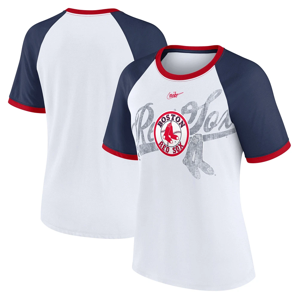 Women's Nike White Boston Red Sox Rewind Color Remix Fashion Raglan Tri-Blend T-Shirt