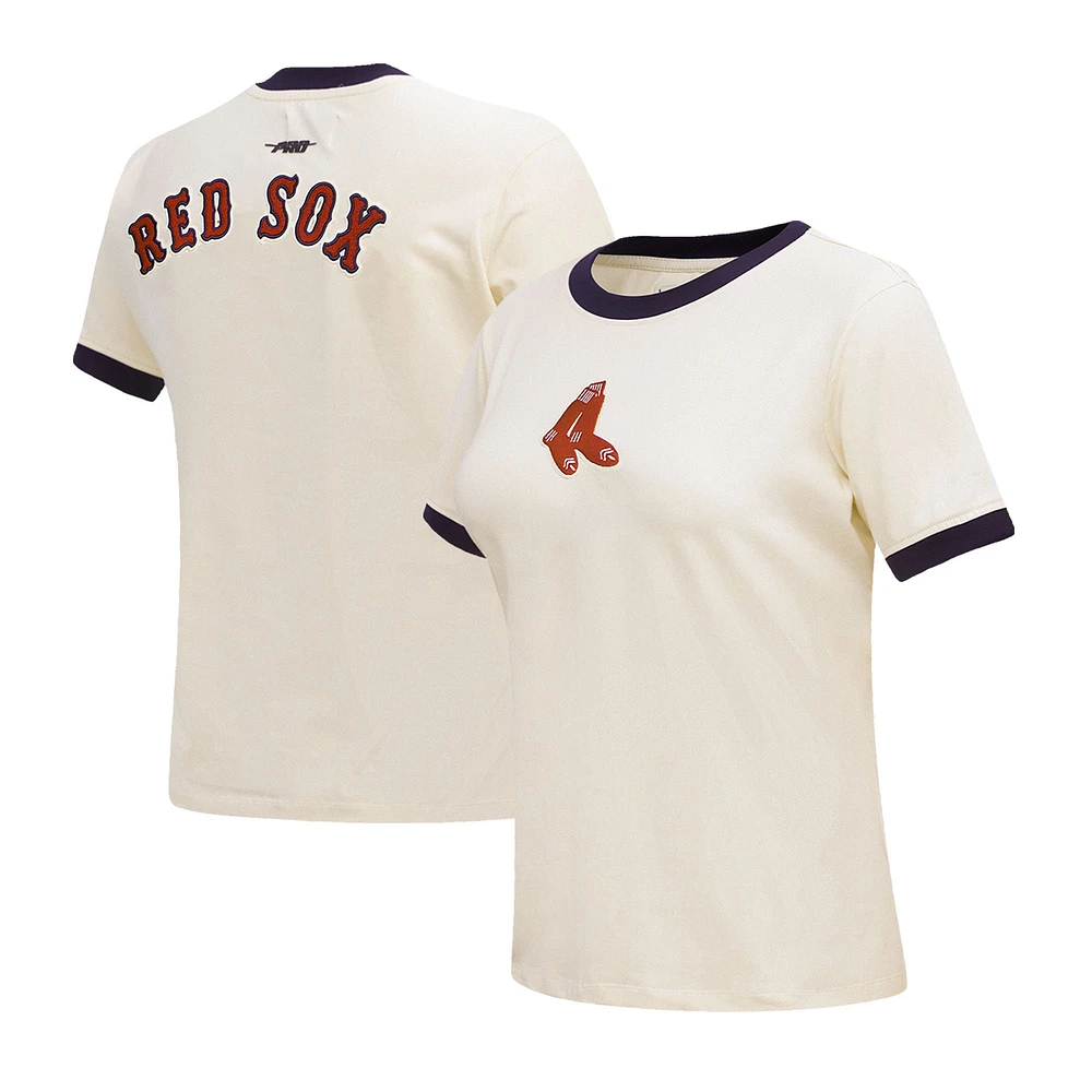 Women's Pro Standard Cream Boston Red Sox Retro Classic Ringer T-Shirt