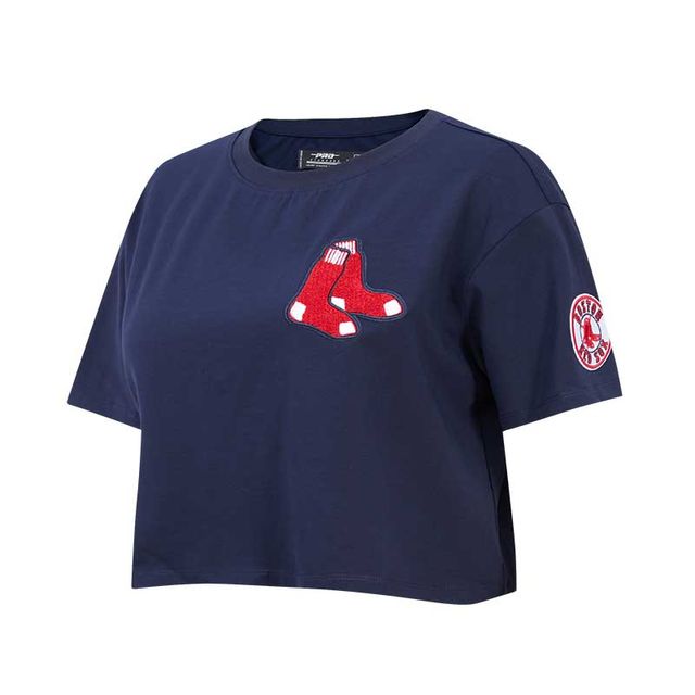 Women's Navy Boston Red Sox Cropped Long Sleeve T-Shirt