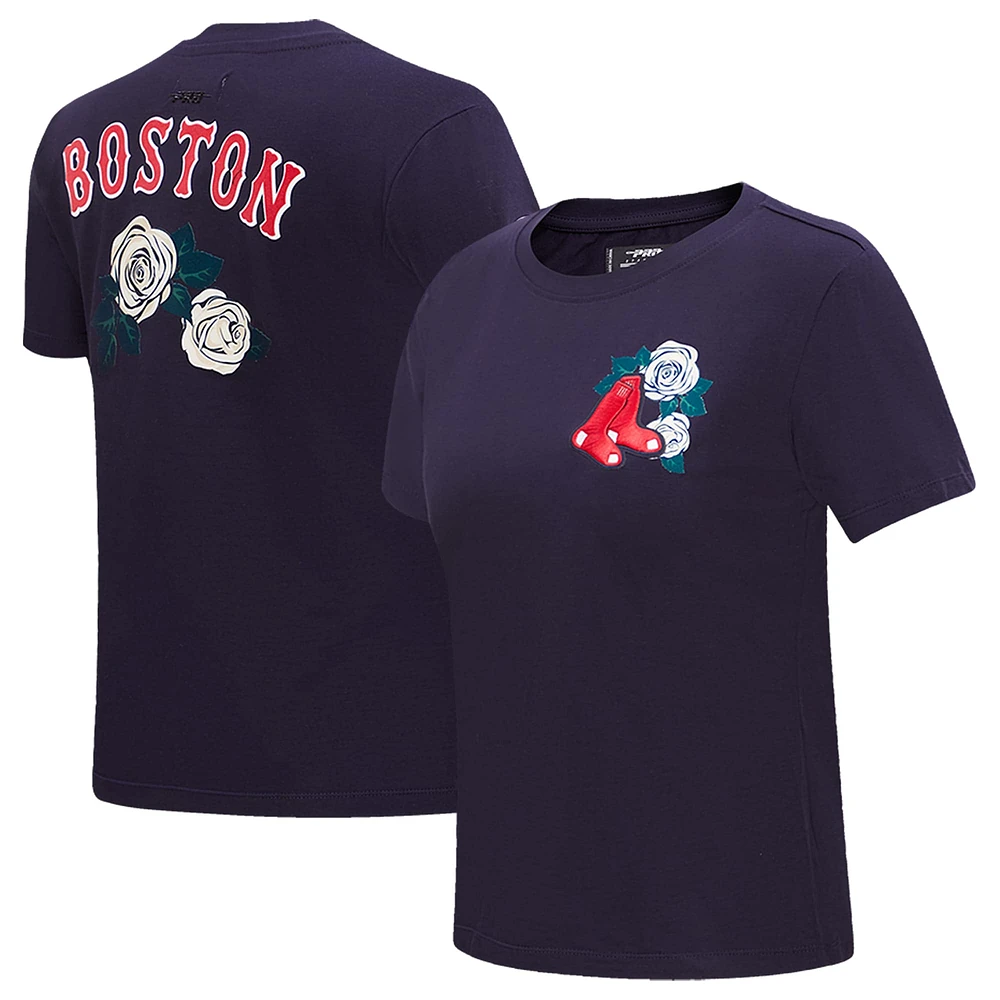 Women's Pro Standard Navy Boston Red Sox Roses Fitted T-Shirt