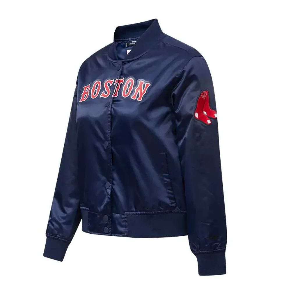 Veste universitaire en satin à boutons-pression Pro Standard Red Boston Sox pour femme, bleu marine