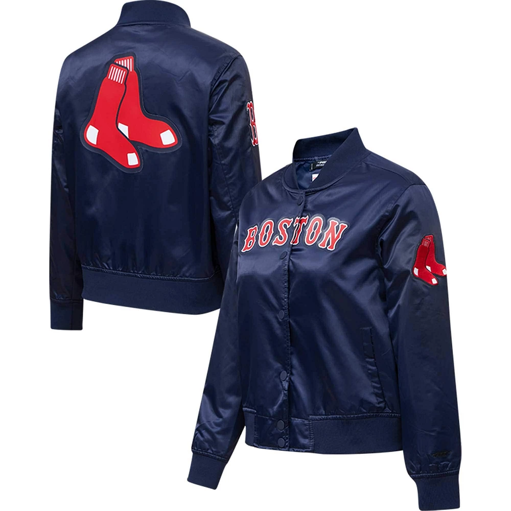 Veste universitaire en satin à boutons-pression Pro Standard Red Boston Sox pour femme, bleu marine