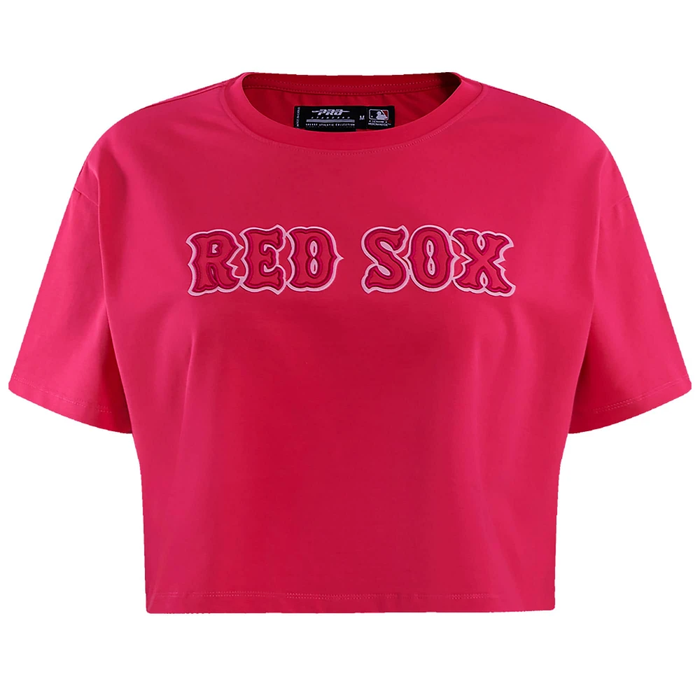 Women's Pro Standard Pink Boston Red Sox Triple Boxy Cropped T-Shirt