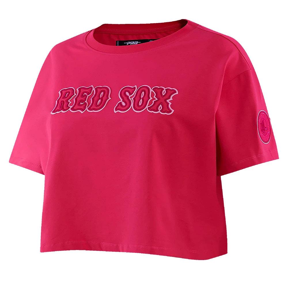 Women's Pro Standard Pink Boston Red Sox Triple Boxy Cropped T-Shirt