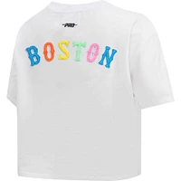 Women's Pro Standard White Boston Red Sox Washed Neon Cropped Boxy T-Shirt