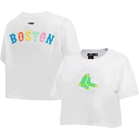 Women's Pro Standard White Boston Red Sox Washed Neon Cropped Boxy T-Shirt