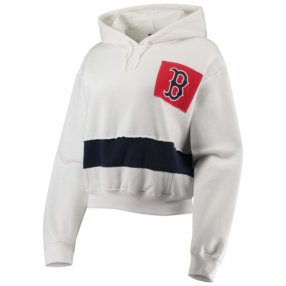 Women's Refried Apparel White/Navy Boston Red Sox Cropped Pullover Hoodie