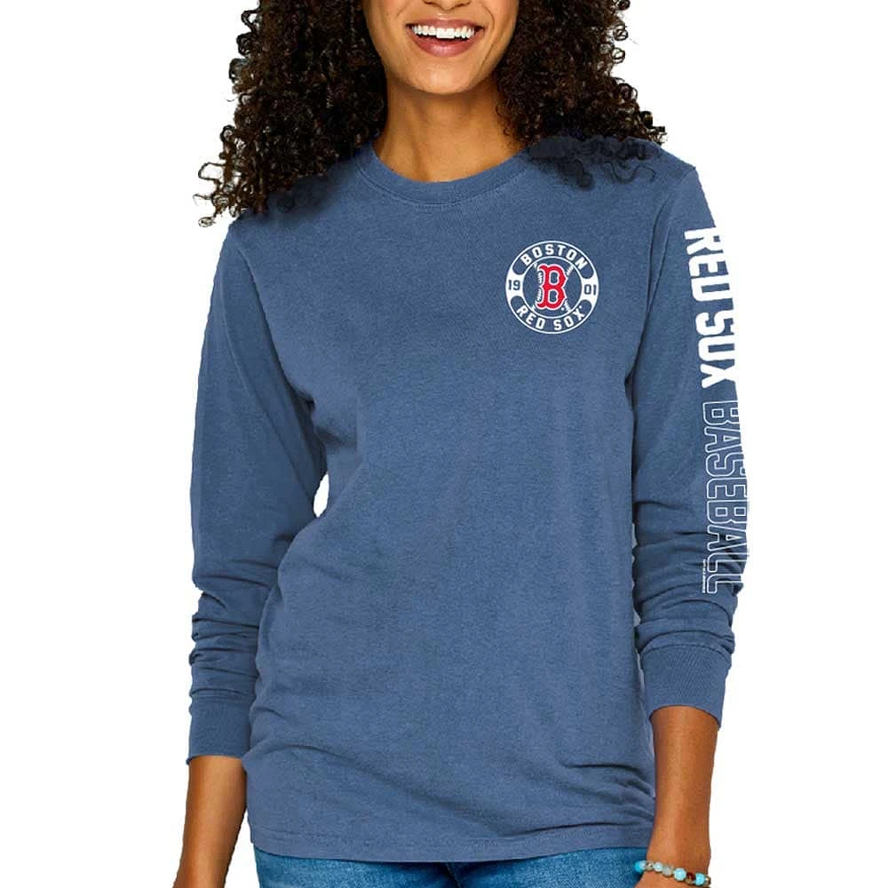 Women's Soft as a Grape Blue Boston Red Sox Pigment-Dyed Long Sleeve T-Shirt