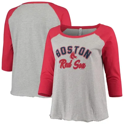 Boston Red Sox Soft as a Grape Women's Plus Baseball Raglan 3/4-Sleeve T-Shirt - Heathered Gray/Red