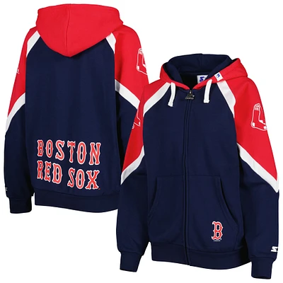 Chandail à capuchon glissière pleine longueur Starter bleu marine/rouge Boston Red Sox Hail Mary pour femme