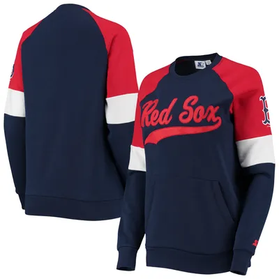 Boston Red Sox Starter Women's Playmaker Raglan Pullover Sweatshirt - Navy/Red