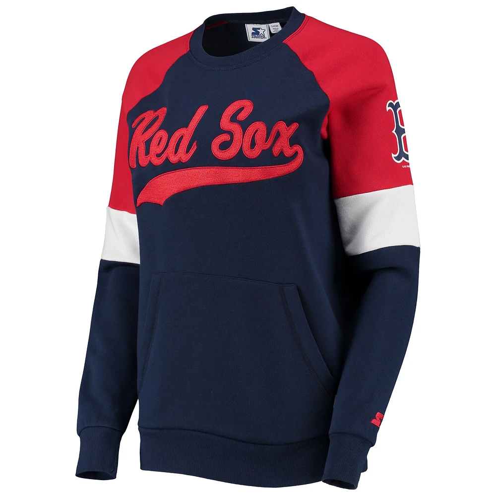 Chandail à enfiler raglan Starter bleu marine/rouge Boston Red Sox Playmaker pour femme