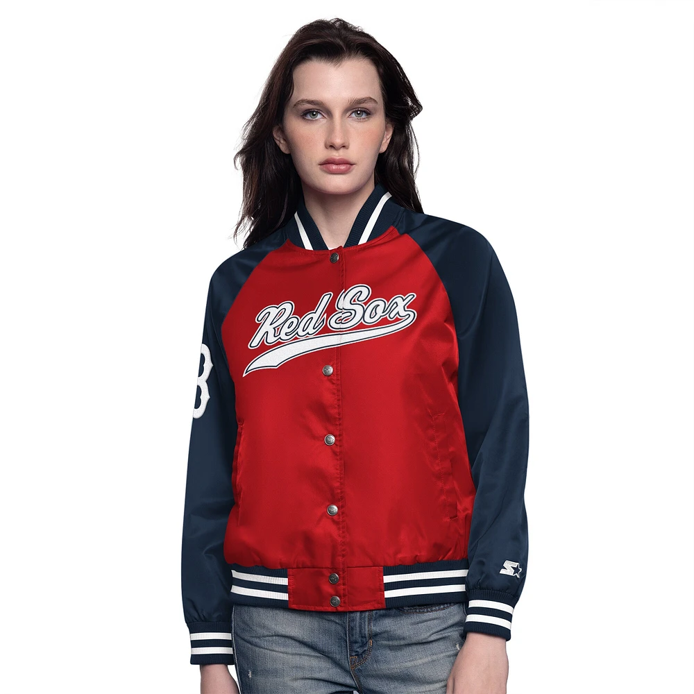 Veste universitaire à boutons-pression Boston Red Sox Home Run pour femme rouge/bleu marine