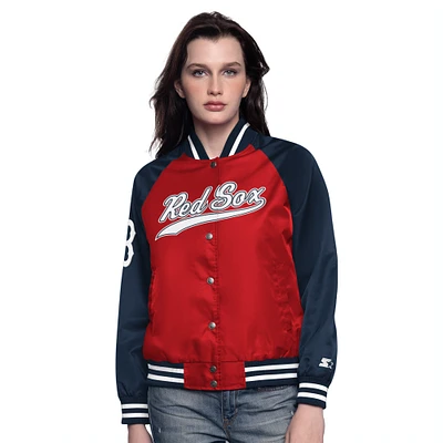 Veste universitaire à boutons-pression Boston Red Sox Home Run pour femme rouge/bleu marine