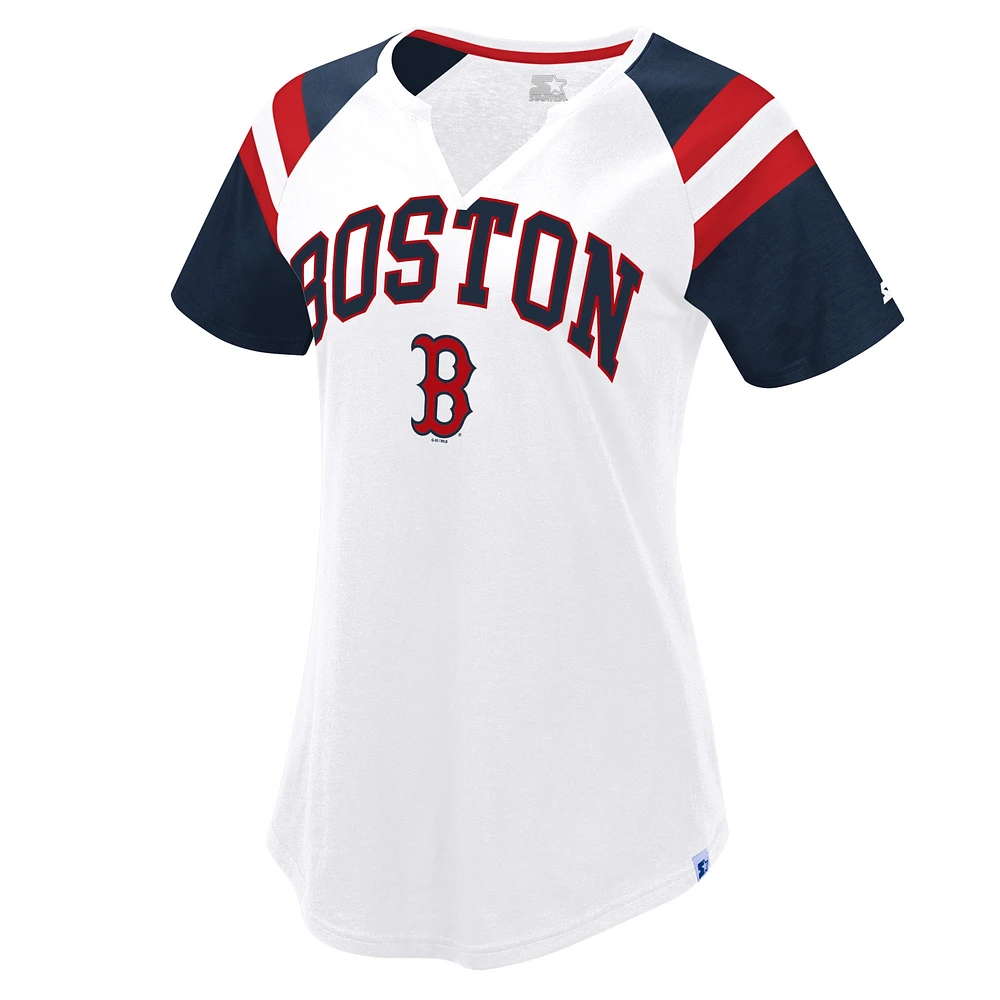 Women's Starter White/Navy Boston Red Sox Game On Notch Neck Raglan T-Shirt