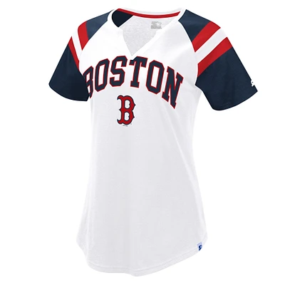 Women's Starter White/Navy Boston Red Sox Game On Notch Neck Raglan T-Shirt