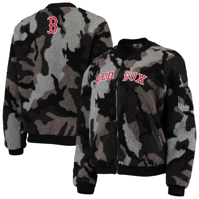 Blouson aviateur noir Boston Red Sox Camo Sherpa pour femme The Wild Collective