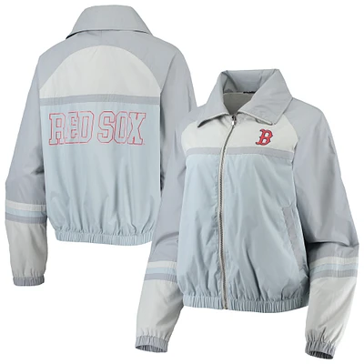 Women's The Wild Collective Navy Boston Red Sox Colorblock Track Raglan Full-Zip Jacket