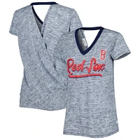 T-shirt à col en V pour femme Touch Navy Boston Red Sox Halftime Back Wrap Top