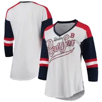 T-shirt à col en V et manches 3/4 Touch pour femmes, blanc/bleu marine, Boston Red Sox Base Runner