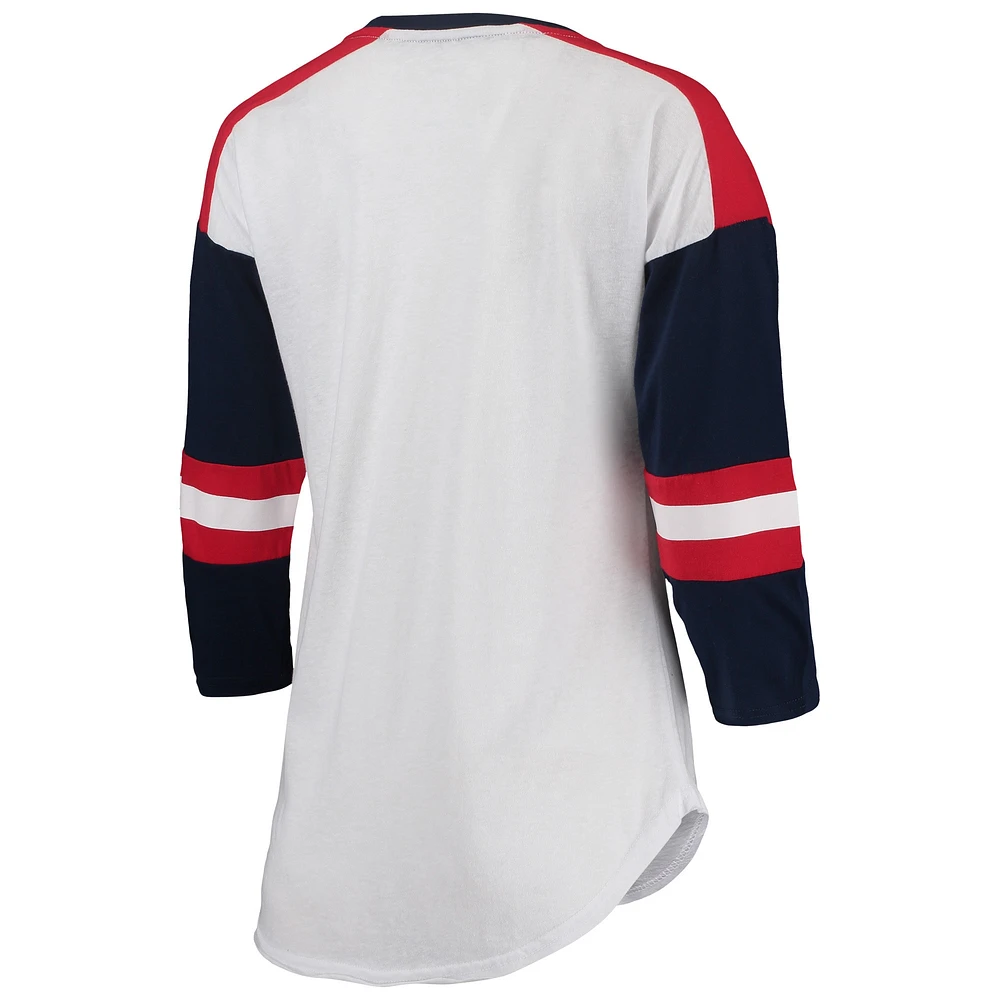 T-shirt à col en V et manches 3/4 Touch pour femmes, blanc/bleu marine, Boston Red Sox Base Runner