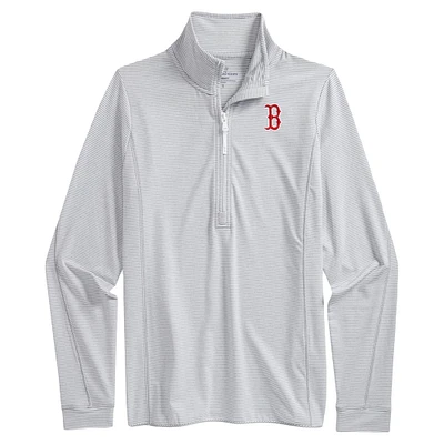 Women's Vineyard Vines Heather Gray Boston Red Sox Stripe Sankaty Half-Zip Pullover Top