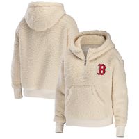 Women's WEAR by Erin Andrews Cream Boston Red Sox Plus Sherpa Quarter-Zip Hoodie