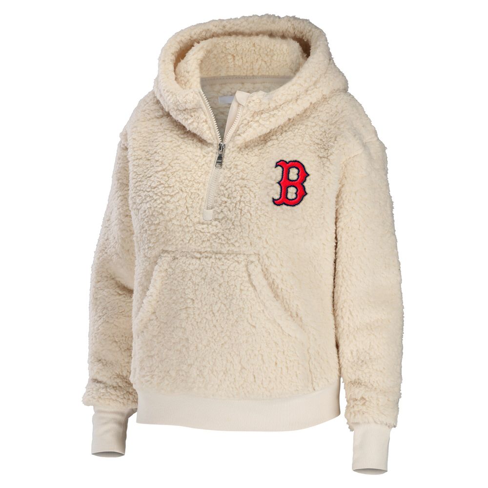 Women's WEAR by Erin Andrews Cream Boston Red Sox Plus Sherpa Quarter-Zip Hoodie