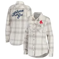 Chemise boutonnée en flanelle des Boston Red Sox WEAR by Erin Andrews pour femmes, gris/crème