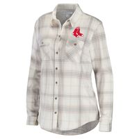 Women's WEAR by Erin Andrews Gray/Cream Boston Red Sox Flannel Button-Up Shirt