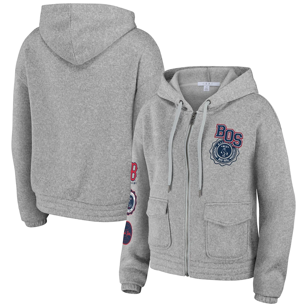 Women's WEAR by Erin Andrews Gray Boston Red Sox Full-Zip Hoodie