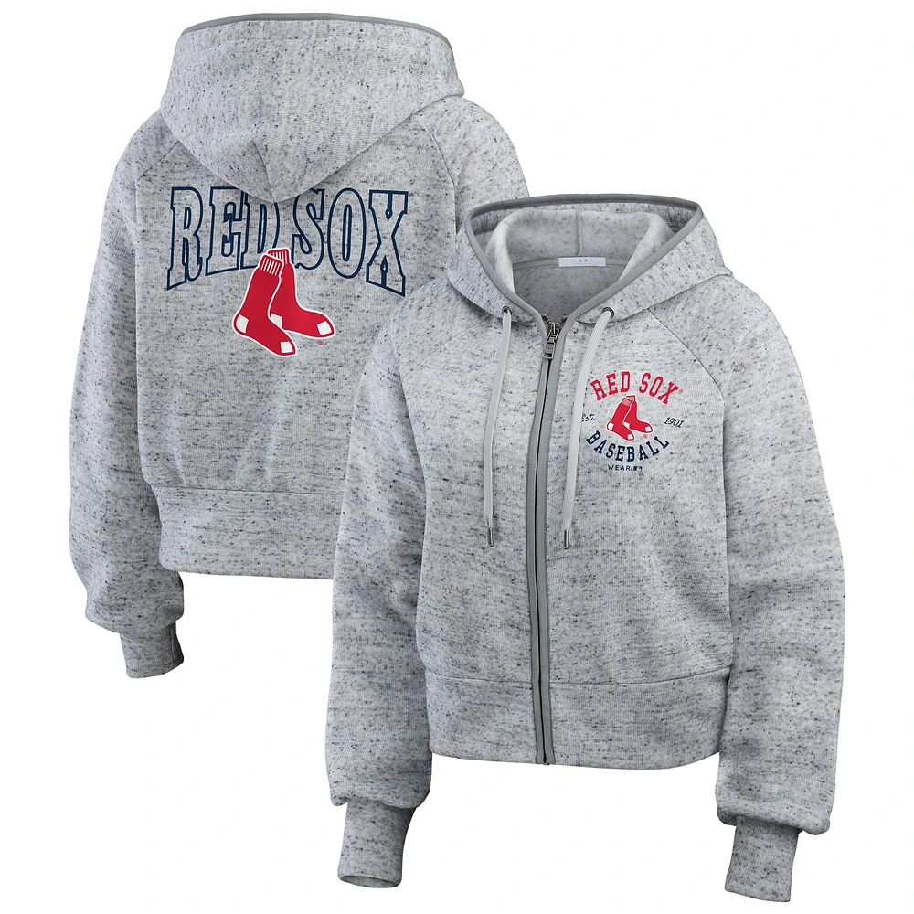 Sweat à capuche court entièrement zippé en polaire mouchetée gris chiné Boston Red Sox pour femme WEAR by Erin Andrews