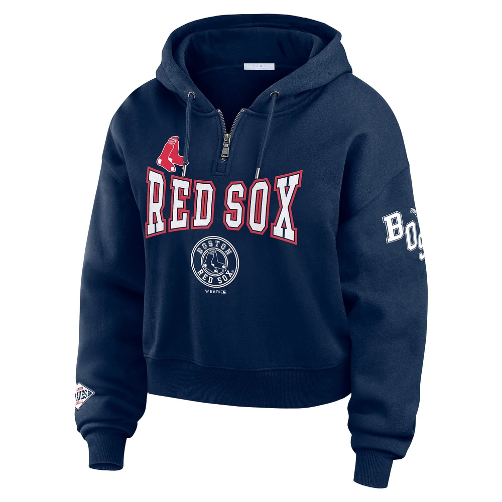 Women's WEAR by Erin Andrews Navy Boston Red Sox  Patch Quarter-Zip Hoodie