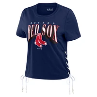 Women's WEAR by Erin Andrews Navy Boston Red Sox Side Lace-Up Cropped T-Shirt