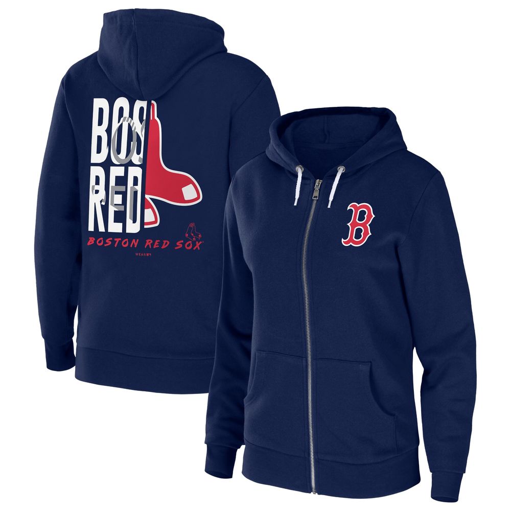 Women's WEAR by Erin Andrews Navy Boston Red Sox Sponge Fleece Full-Zip Hoodie