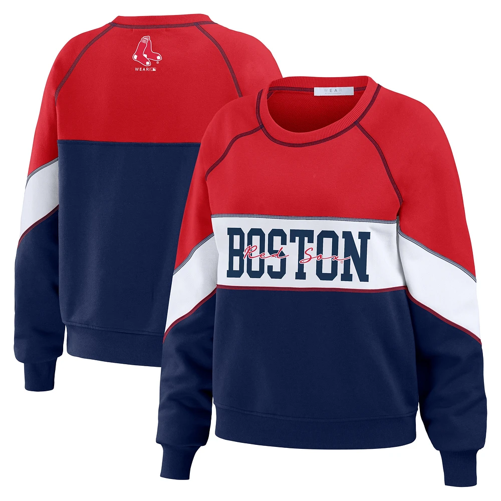 Women's WEAR by Erin Andrews Red/Navy Boston Red Sox Color Block Crew Neck Pullover Sweatshirt