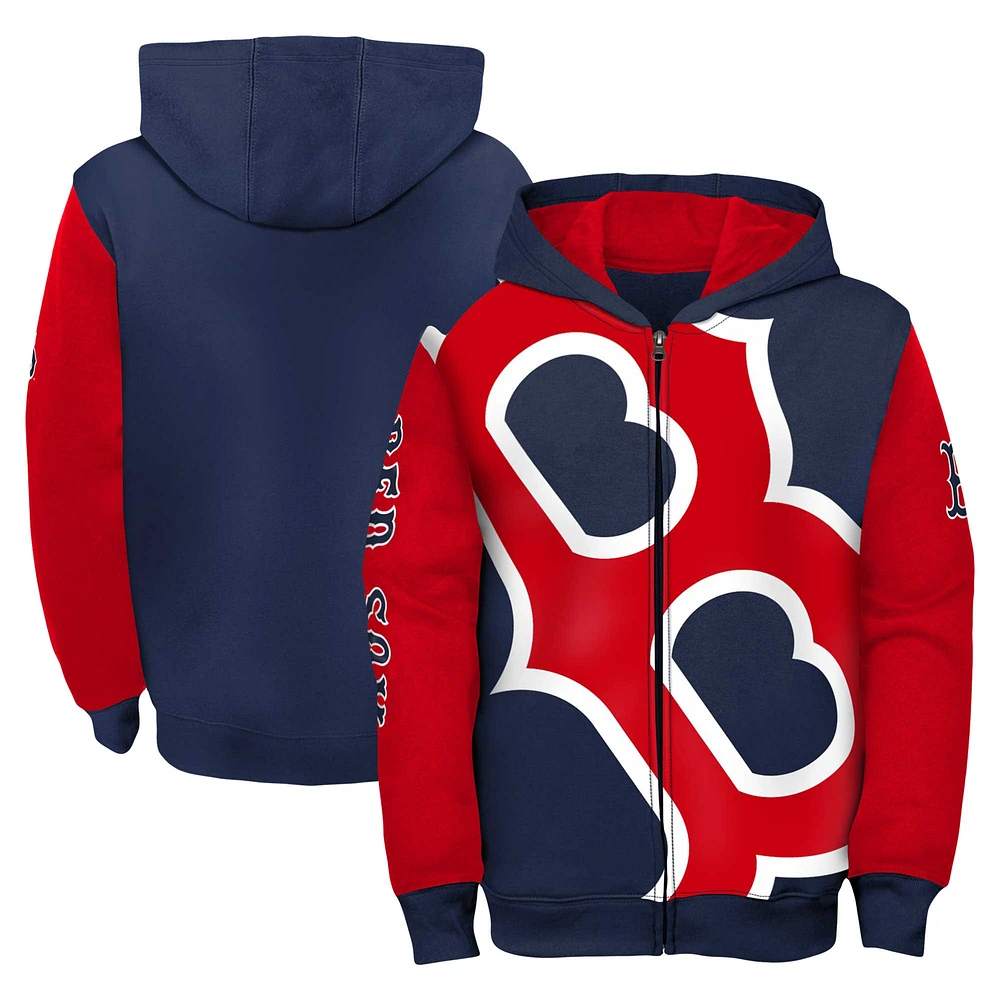 Veste à capuche entièrement zippée pour jeunes Fanatics bleu marine/rouge Boston Red Sox Postcard