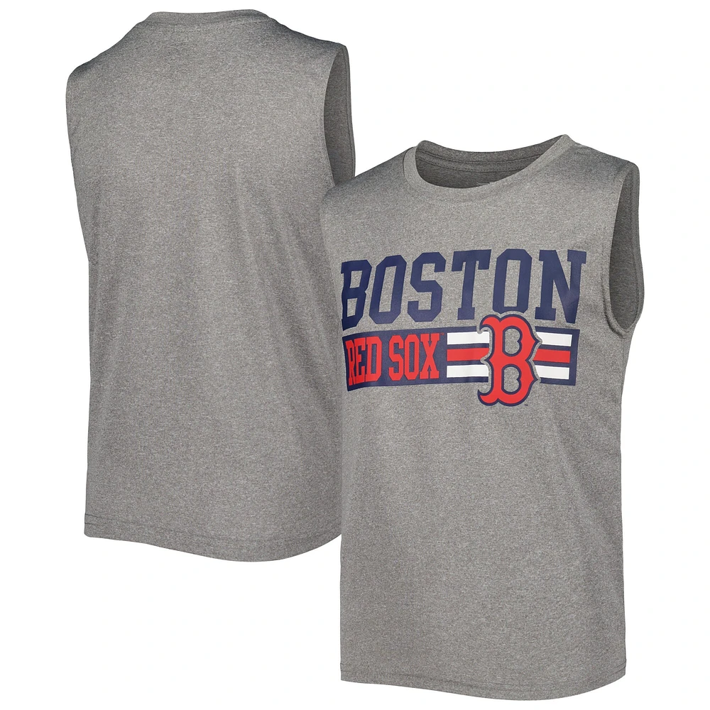 T-shirt sans manches Boston Red Sox gris chiné pour jeune